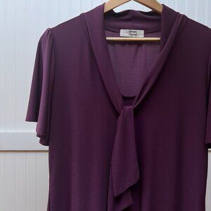 Beacon Apparel Purple Short Sleeve Loose Blouse Tie Neck Business Formal XL